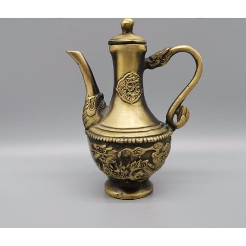 Tibet Buddhism Brass Bronze Dragon Wine Tea Pot Flagon Statue Copper
