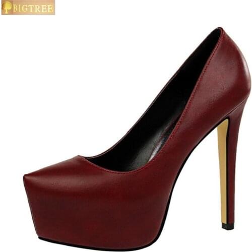 BIGTREE women pumps waterproof Taiwan sexy fashion 13.5CM Thin high heels fine nightclub show Pointed Toe womens shoes
