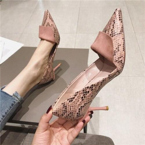 Imitation snakeskin leather high heel shoes women