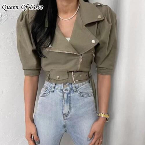 Korean Style Fashion Streetwear Crop Top 2021 New Autumn Women Long Sleeve Zipper Short Jackets And Coats Outwear