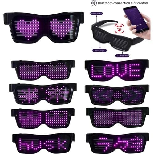 App Control Bluetooth Led Party Glasses Customized Languages USB Charge Flashing Luminous Eyewear Christmas Concert Sunglasses