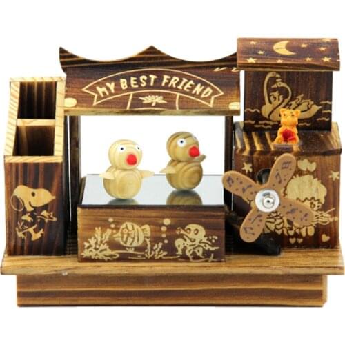 Vintage Antique Wooden Music Box Bird Dancing Kids Toys Gift Decoration