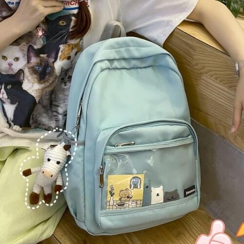 Large Capacity Leisure Preppy Style Candy Color Backpack Korean Fashionable Cute Girl Schoolbag Nylon PVC Transparent Travel Bag