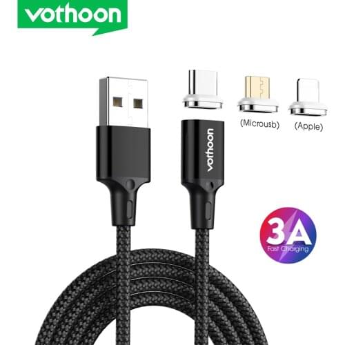 Vothoon 3A LED Magnetic Cable Fast Charging Micro USB C Cable For iphone 11Pro Samsung Magnet Charger Type C Mobile Phone Cable