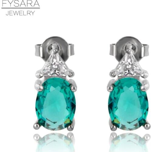 FYSARA Summer Style Blue Green Created Gemstone Geometry Female Earrings Classic Luxury Jewelry Crystals Love Earrings Wholesale
