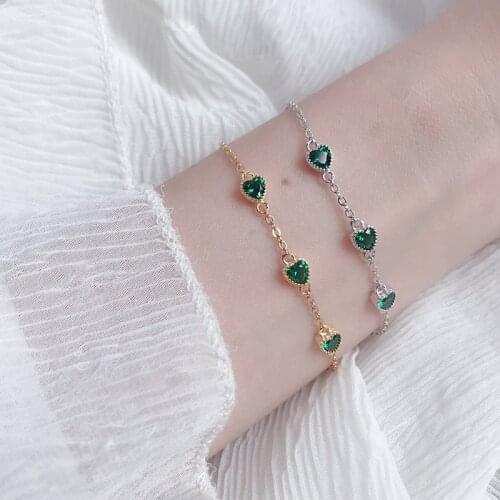 Silvology 925 Sterling Silver Tree Green Zircon Heart Bracelets Temperament French Style Bracelets for Women Luxury Jewelry Gift