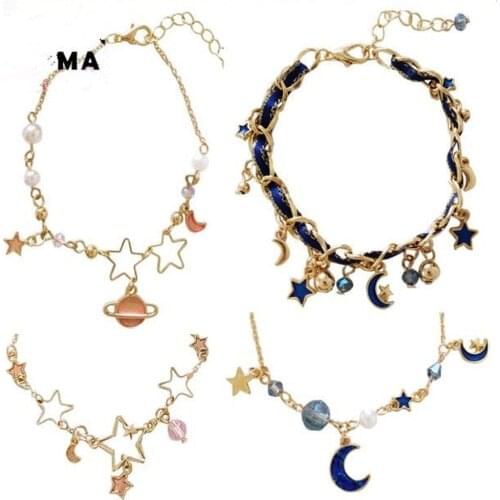 Lolita Girl Moon Star Bracelet Lolita Beads Bracelet Girl Women Jewelry B1478
