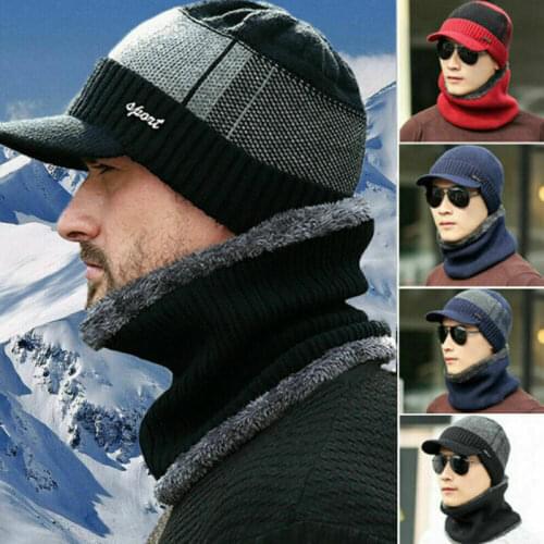 Winter Beanie Hat Scarf Set Fleece Warm Balaclava Snow Ski Cap Unisex Men Women