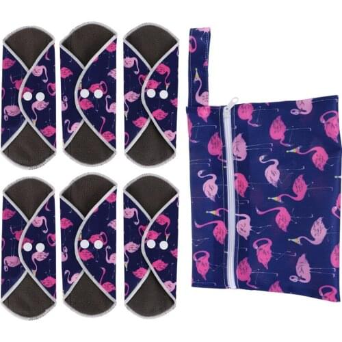 1 Set Charcoal Bamboo Mama Menstrual Pads Washable Sanitary Napkin with Bag)