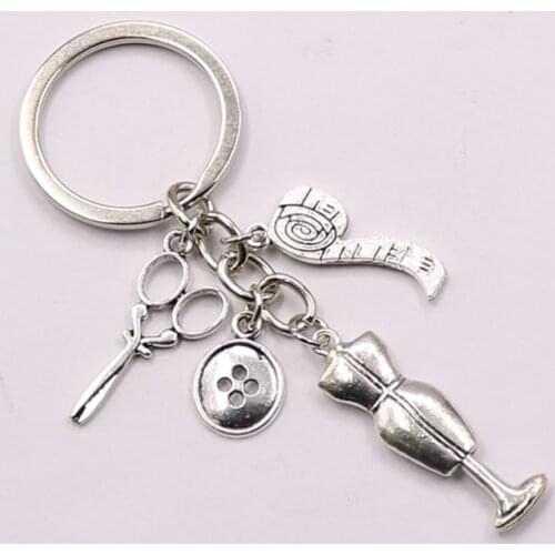 1Pcs Sewing Machine Scissors Tape Measure Keychain Making Clothing Designer Keyring Gift Jewlry Accessories