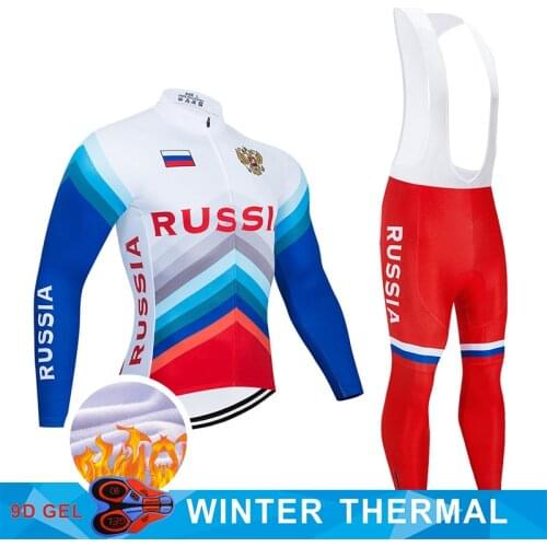 2021 Team Russia Winter Cycling Clothing Bib Set MTB Bike Jersey Ropa Ciclismo Thermal Fleece Bicycle Clothes Mens Cycling Wear