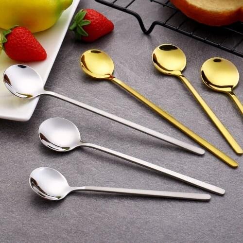 304 Korean Stainless Steel Spoon Dessert Coffee Long Handle Round Spoon Fashion Gift Tableware Accessories