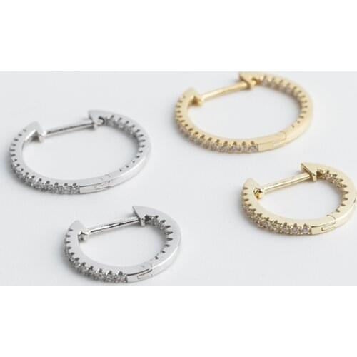 925 Sterling Silver Earring Fashion White Zircon Round Ear Ring Temperamen Wild Simple Trend Female Girl Ear Jewelry