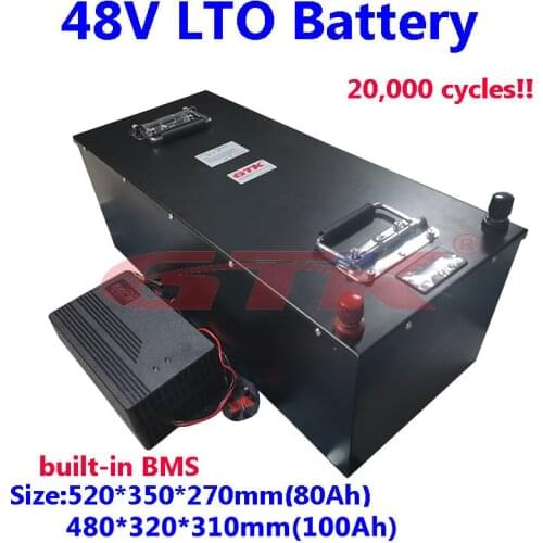 Fast charge 48V 80Ah 100Ah LTO rechargeable Lithium titanate battery for 7000W RV EV motorhome solar energy+10A Charger