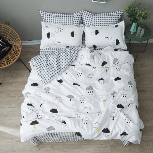 Black White Lattice Printed Cartoon Bed Cover Set Duvet Cover Adult Child Bed Sheets And Pillowcases Comforter Bedding Set 61010