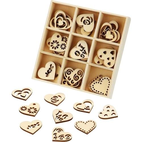 45Pcs Wood Hearts Slices Wooden Discs Heart Shaped Embellishments Crafts for Wedding, Decor Arts Crafts DIY Supplies