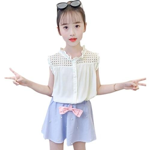 Kids Clothes Lace Vest + Denim Skirt Teenage Girls Clothing 2021 Newest Girls Tracksuit Summer Kids Tracksuit 6 8 10 12 14