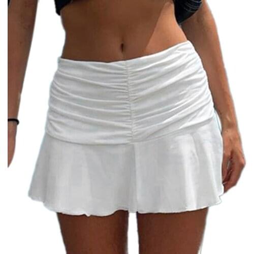 Palace Style Ruched Pleated Skirts Woman High Waist Casual 90S Mini Skirt Lady Trendy 2020 Y2K Summer Beachwear White