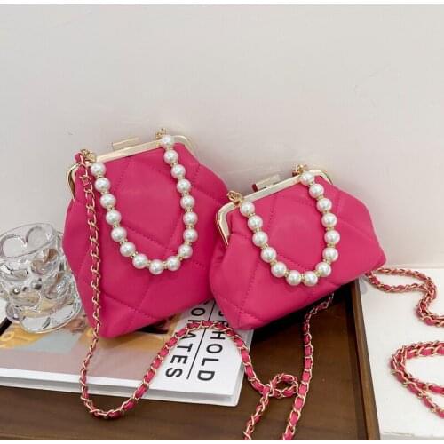 FANTASY Leather Dinner Bag For Women Pearl Handle Handbag Lady Simple Shoulder Crossbody Bags Small Flap Luxury Tote Brand Purse