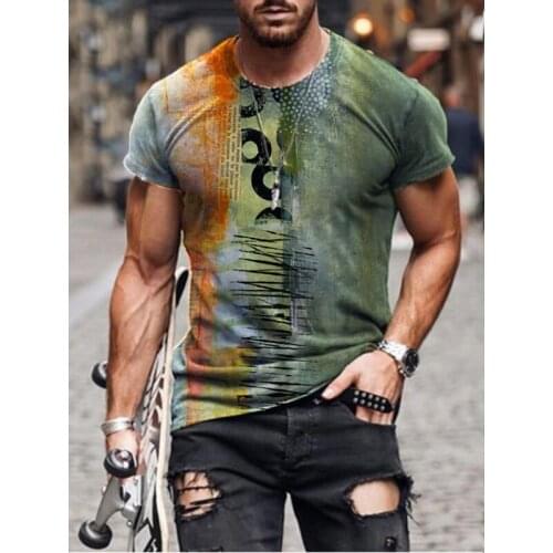 Mens Oversized Vintage Short Sleeve T-Shirts Fashion Harajuku Ethnic Tie-dye Printed O Collared Tshirts For Men 2021 Summer New