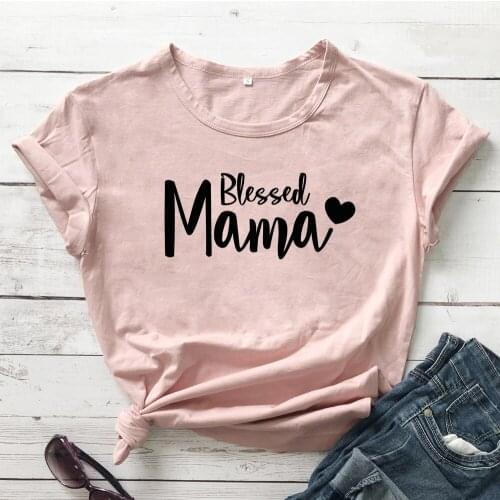 Blessed Mama Heart T-shirt Cute 90s Mothers Day Gift Cotton Tshirt For New Mommy Funny Women Graphic Mom Birthday Tee Shirt Top