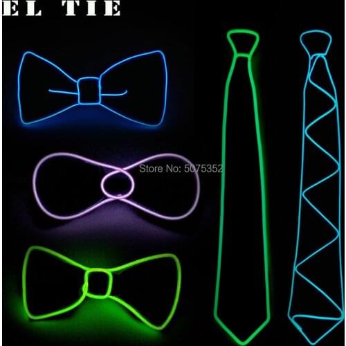Hot Selling EL Glowing Neck Tie Men Boys Bow Ties Led Neck Tie Neon Ties For Wedding Birthday Christmas Party Decorative