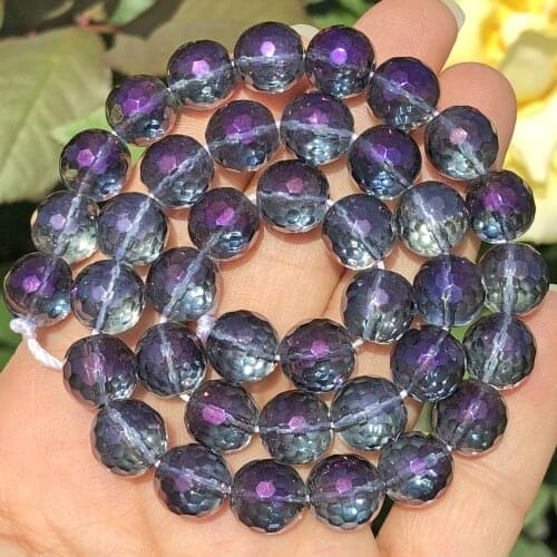 Faceted Purple Multicolour Quartzs Beads Round Loose Spacer Beads For Jewelry Making Crystal Glass Diy Bracelet 6/8/10/12MM 15