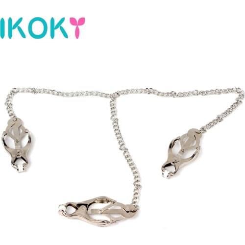 IKOKY Clitoris Nipple Stimulator Fetish Sex Toys for Couple SM Bondage Breast Clips Adult Games Nipple Clamps Metal Chain