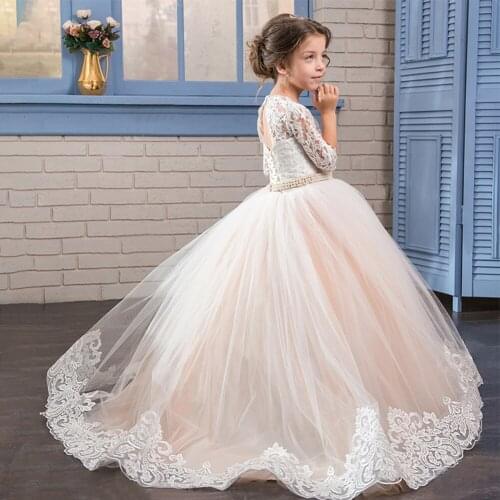 Wedding Bridesmaid Dress for Kids Elegant Flower Girls Princess Dress Lace Tulle Ball Gown Dress Birthday Dress Girl Child 2-13y