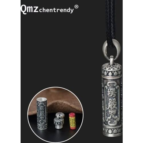 925 Sterling Silver Tibet Buddhism Surangama Mantra Pendants Necklaces Sanskrit Amulet Necklaces Storage Case Urn Ashes Jewelry