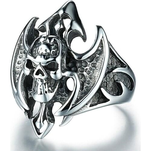 Megin D Silver Plated Punk Skull Alien Cross Vintage Rings for Men Women Couple Friends Gift Fashion Jewelry Bague Anel Hip Hop