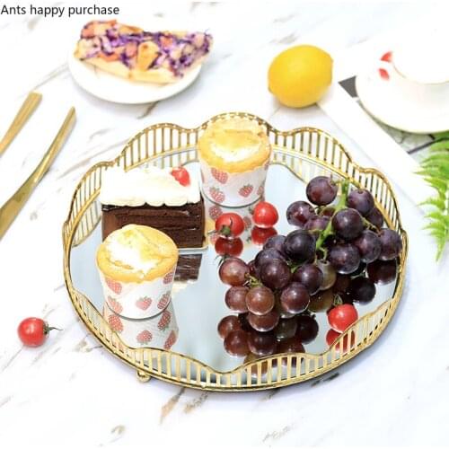Nordic Metal Storage Tray Rectangle Fruit Dessert Mirror Tray Cup Tea Plate Sundries Storage Coffee Table Decoration Household