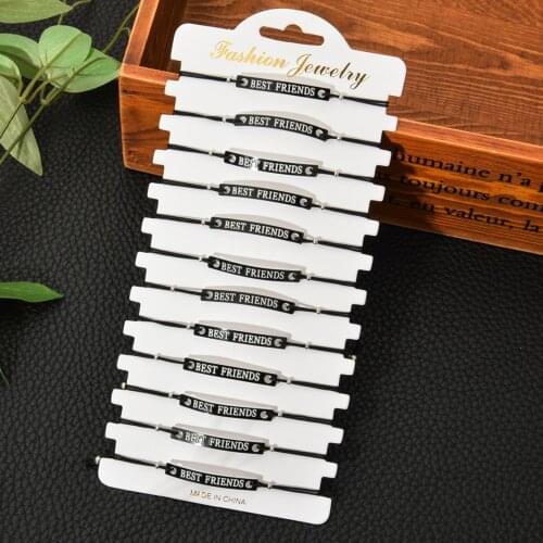 Fashion Best Friends Braided Black Rope Bracelet Handmade Adjustable Bracelets for Women Girl Friendship Jewelry 12pcs/set