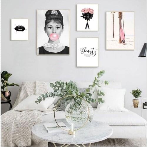 Audrey Hepburn Bubble Fashion Poster Black White Pop Art Nordic Wall Painting Print Minimalist Decoration Picture Living Room