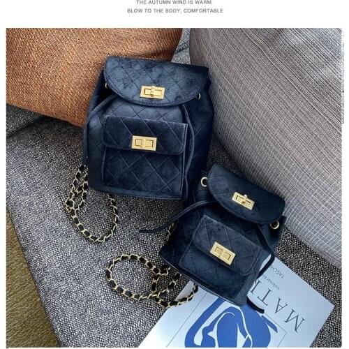 Fashion HOT Women Backpack Sheepskin leather Diamond Lattice Mini Velvet Back Pack Female Chains Luxury Designer