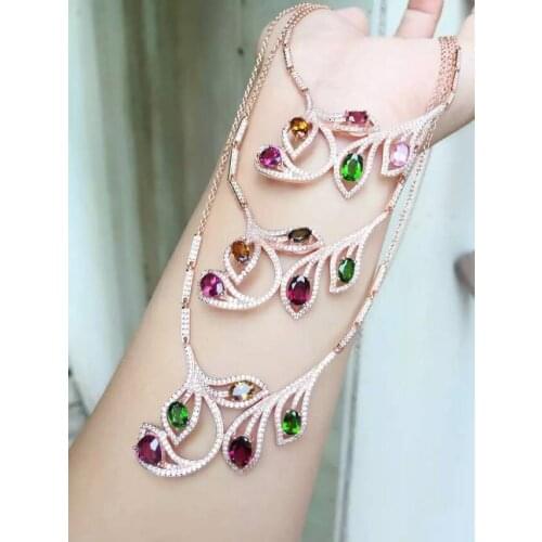Natural garnet stone Necklace natural diopside crystal Pendant Necklace S925 silver trendy Multicolored twigs women Jewelry