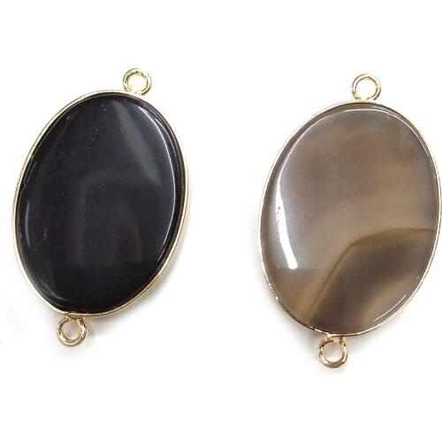 Natural Stone Agates Pendant oval Shape Double Hole Connector for Jewelry Making DIY Elegant Necklace Bracelet Accessories