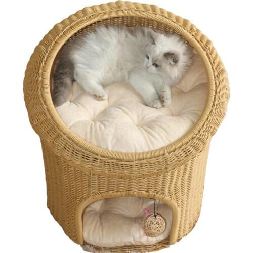 New hot trend outdoor rattan day bed indoor willow woven basket cat home dogs house round wicker woven rattan soft pet cat bed
