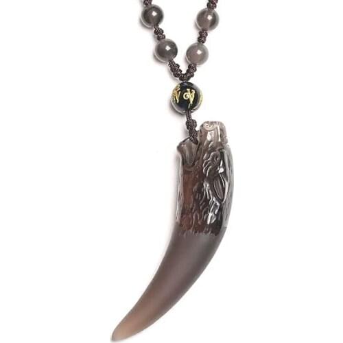Free Shipping Natural Stone Ice Obsidian Pendant Necklace Wolf Tooth Amulets And Talismans Necklace For Women And Men