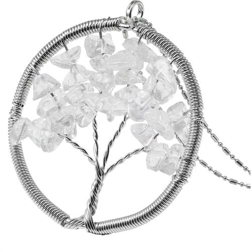 Wire Wrapped Natural Crystal Gravel Tree Of Life Pendant Healing Rock Quartz Charms For Jewelry Making Diy Necklace Accessories