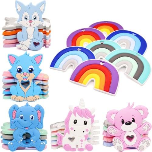 Big Baby Teether BPA Free Food Grade Silicone Teething Beads Rodent Rainbow Koala Teething Pandent DIY Pacifier Clips For Infant