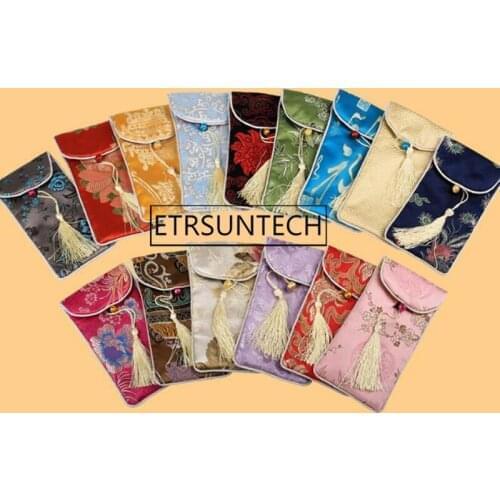 100pcs Rectangle Chinese Style Handmade Silk Brocade Lucky Tassel Jewelry Pouches Collected Beads Gifts Bags 17x9cm