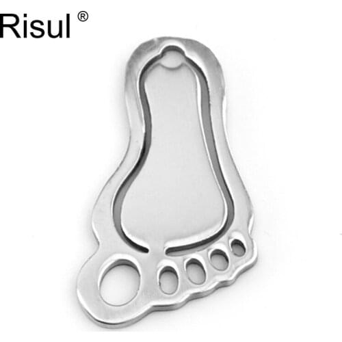 Risul A single baby foot toe charms both sides mirror polished personalized keychain neaklace charm stainless steel 10pcs