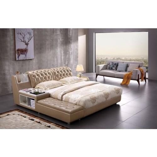 Real Genuine leather bed frame Modern Soft Beds with storage Home Bedroom Furniture cama muebles de dormitorio / camas quarto