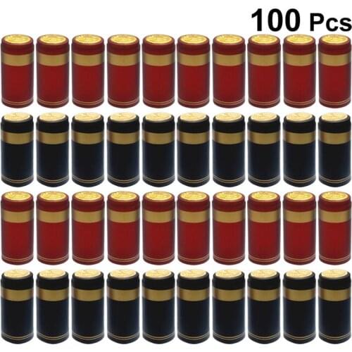 100pcs Heat Shrink Capsules Wine Bottle Capsules Wine Heat Shrinkable Cap Wine Shrink Film Wrap for Straight Mouth Bottle (Red