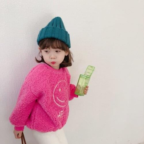 Toddler Girls Thicken Hoodies Autumn Winter Kids Smiley Print Plus Velvet Sweatshirt for Girl Baby Warm Furry Pullovers 2-7 Y