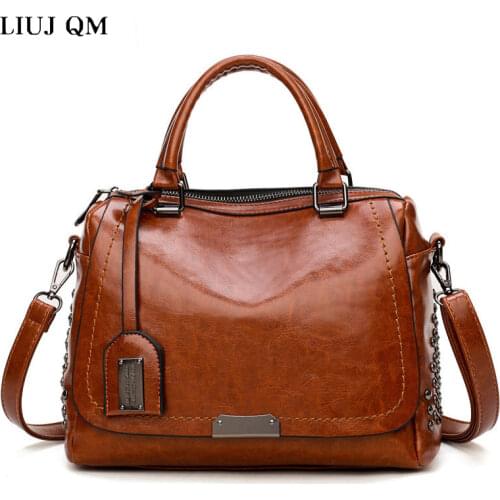 2021 Vintage Boston Rivet PU Leather Luxury Handbags Women Messenger Bags Designer Harjuku Shoulder Bag Female Tote Bolsos Mujer