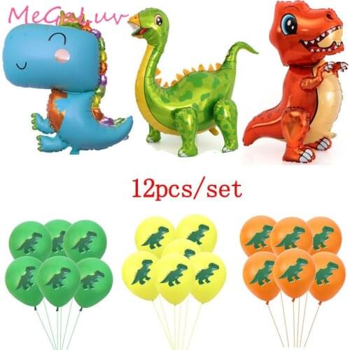 12pcs/set Dinosaur Aluminum Foil Balloon Combination Childrens Birthday Party Decoration Baby Shower Tyrannosaurus Rex Balloon