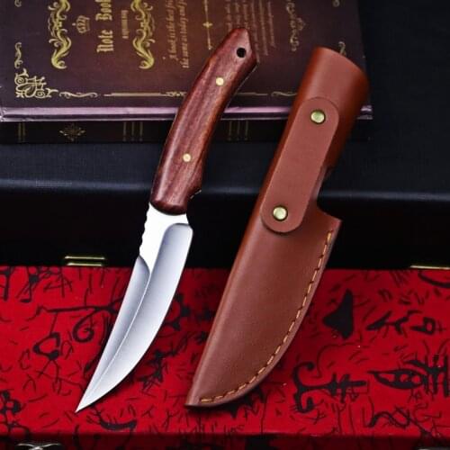 Japanese 9CR18MOV hand - ground sharp straight knife with red wood handle tactical knife camping rescue knife hunting knife
