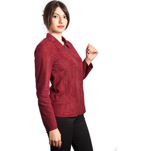Suede Ladies Coats ,Jackets,New Spring Two-Way Worn,Real Leather, Burgundy
